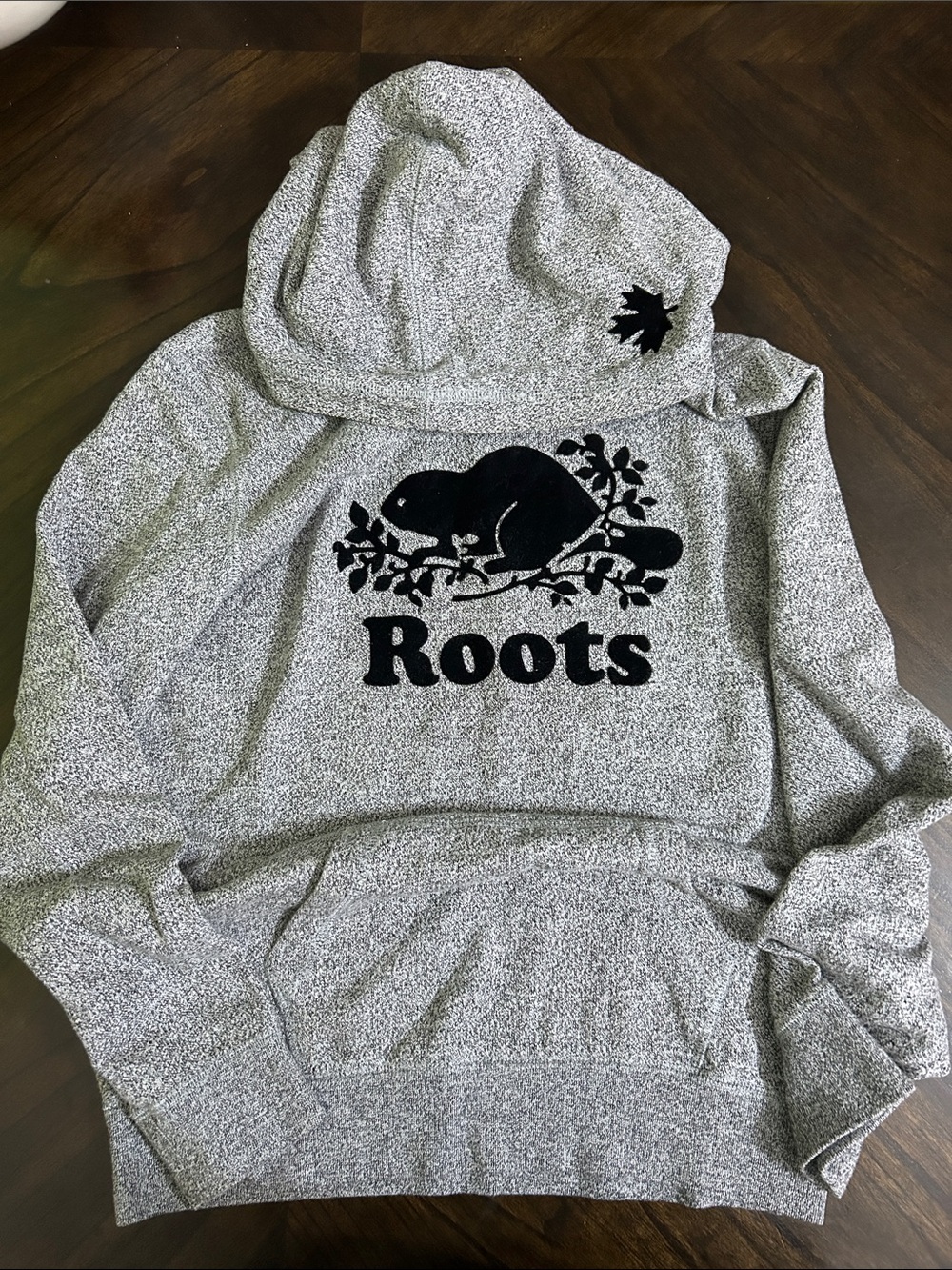 Roots Black Logo Speckled Grey Hoodie